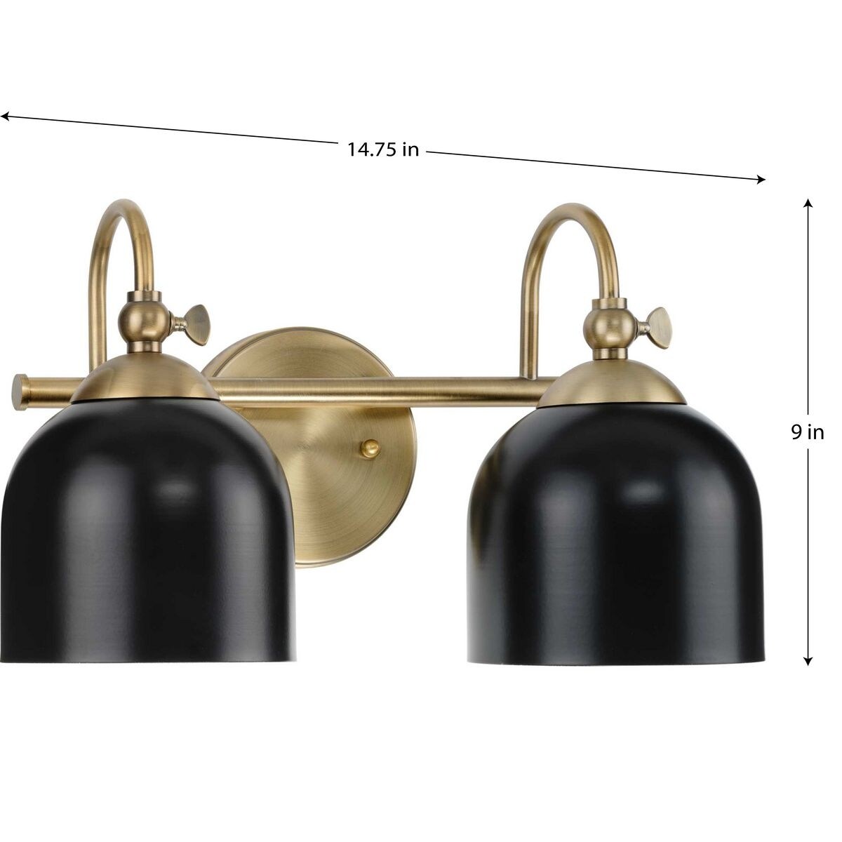 Dalton Collection Two-Light Vintage Brass Metal Shade Vanity Light - 15 in x 7.37 in x 9 in
