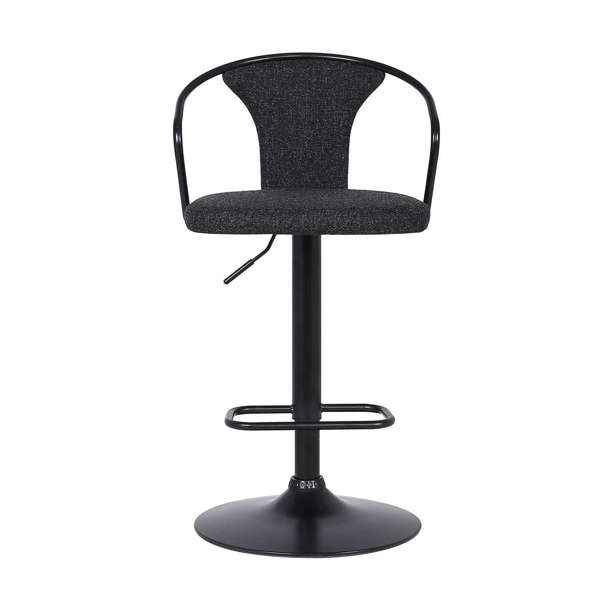 Damien Black Fabric and Metal Swivel Adjustable Barstool with Pedestal Base