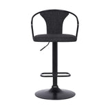 Damien Black Fabric and Metal Swivel Adjustable Barstool with Pedestal Base