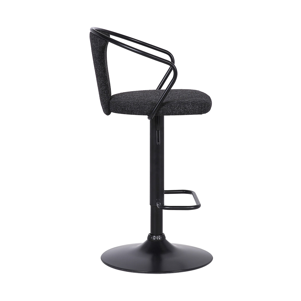 Damien Black Fabric and Metal Swivel Adjustable Barstool with Pedestal Base