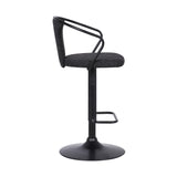 Damien Black Fabric and Metal Swivel Adjustable Barstool with Pedestal Base