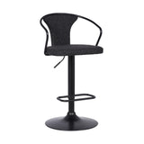 Damien Black Fabric and Metal Swivel Adjustable Barstool with Pedestal Base