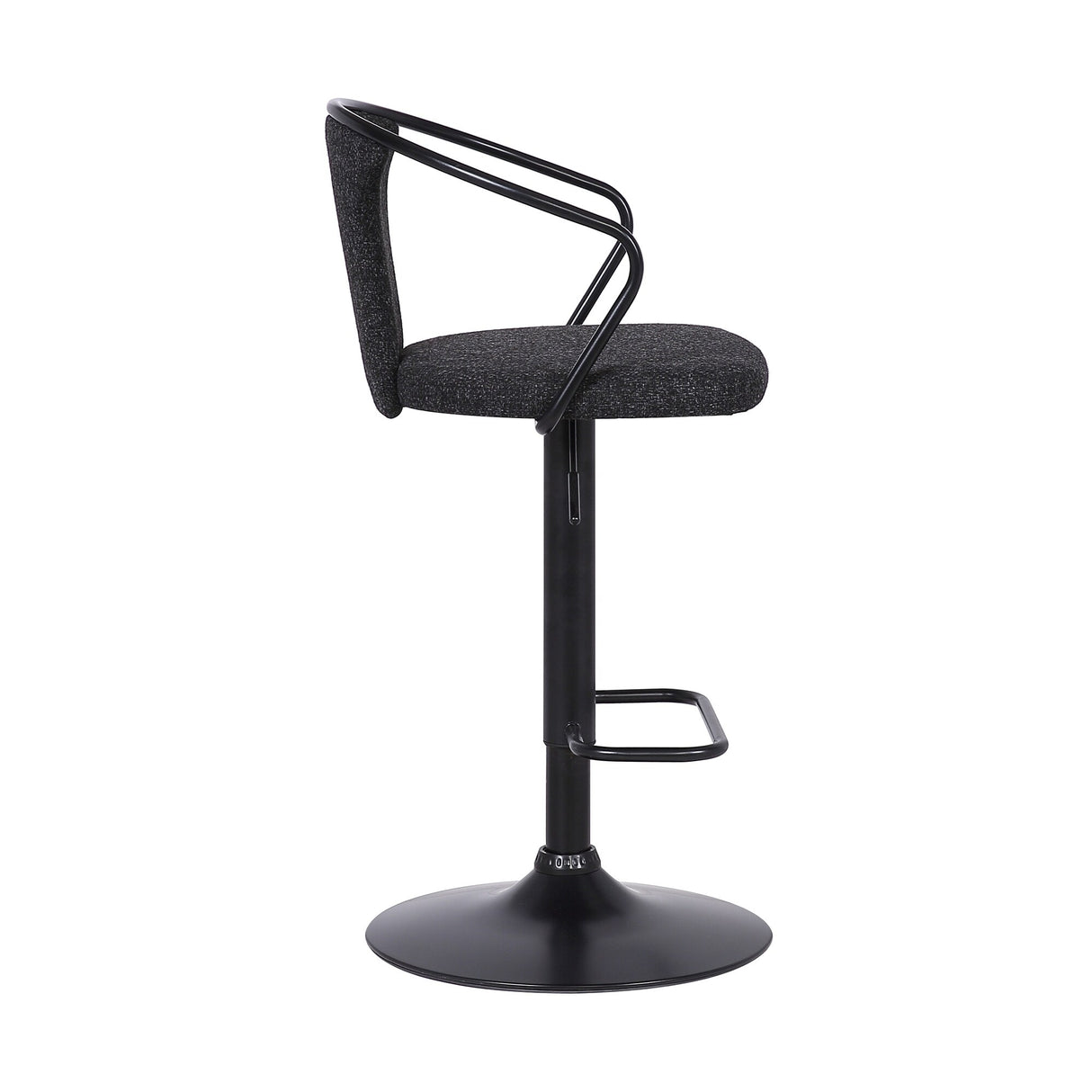 Damien Black Fabric and Metal Swivel Adjustable Barstool with Pedestal Base