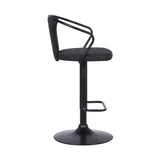 Damien Black Fabric and Metal Swivel Adjustable Barstool with Pedestal Base