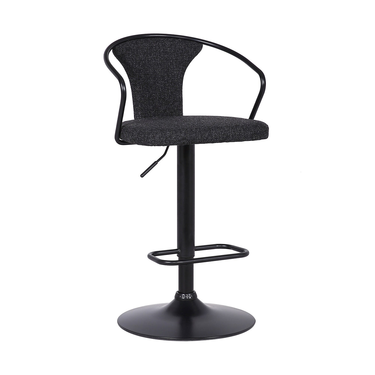 Damien Black Fabric and Metal Swivel Adjustable Barstool with Pedestal Base