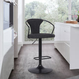 Damien Black Fabric and Metal Swivel Adjustable Barstool with Pedestal Base