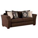 Dana 91 Inch Modern Sofa, Loose Pillow Back, Flared Legs, Brown Linen