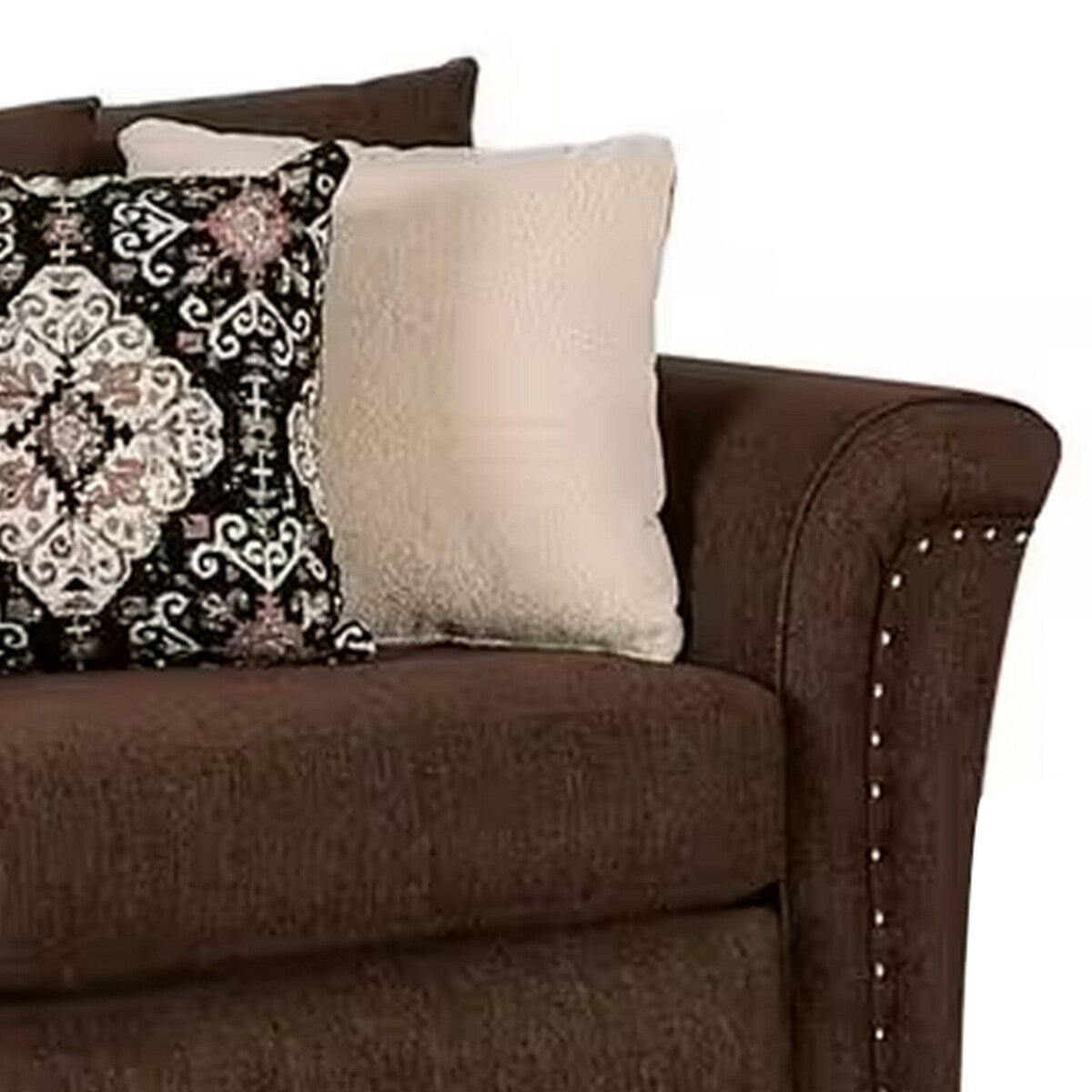Dana 91 Inch Modern Sofa, Loose Pillow Back, Flared Legs, Brown Linen