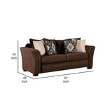 Dana 91 Inch Modern Sofa, Loose Pillow Back, Flared Legs, Brown Linen
