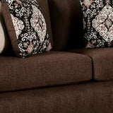 Dana 91 Inch Modern Sofa, Loose Pillow Back, Flared Legs, Brown Linen