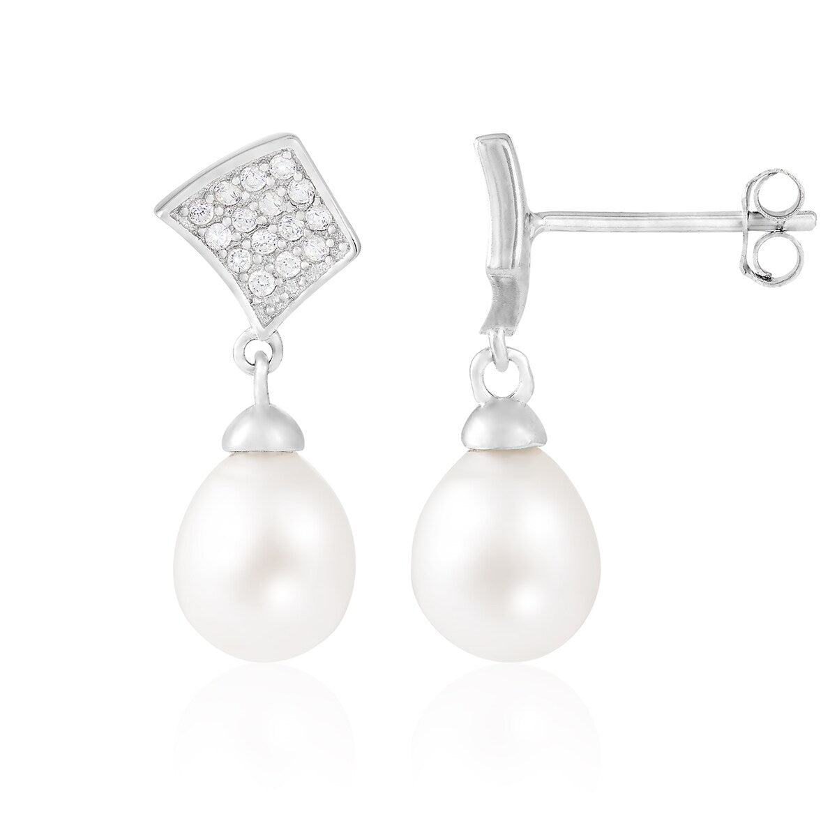Dangle Push Back Pearl Earrings