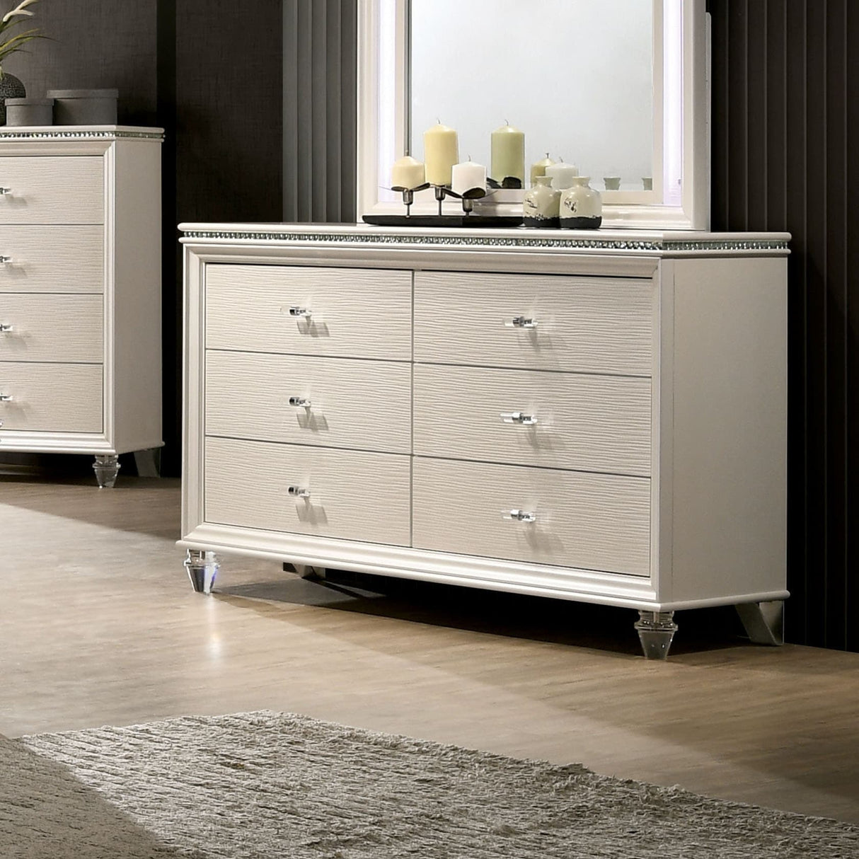 Allenby Contemporary Pearl White 55-inch Wide 6-Drawer Wood Dresser by Silver Orchid