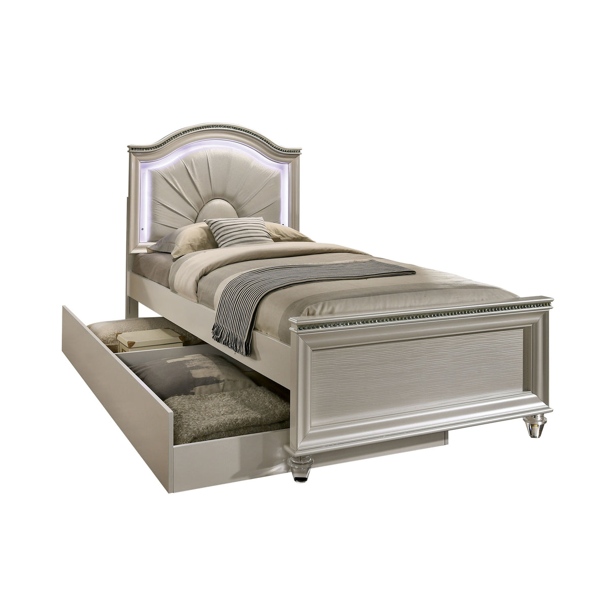 Ving Glam Wood LED Light Youth Panel Bed with Trundle by Furniture of America