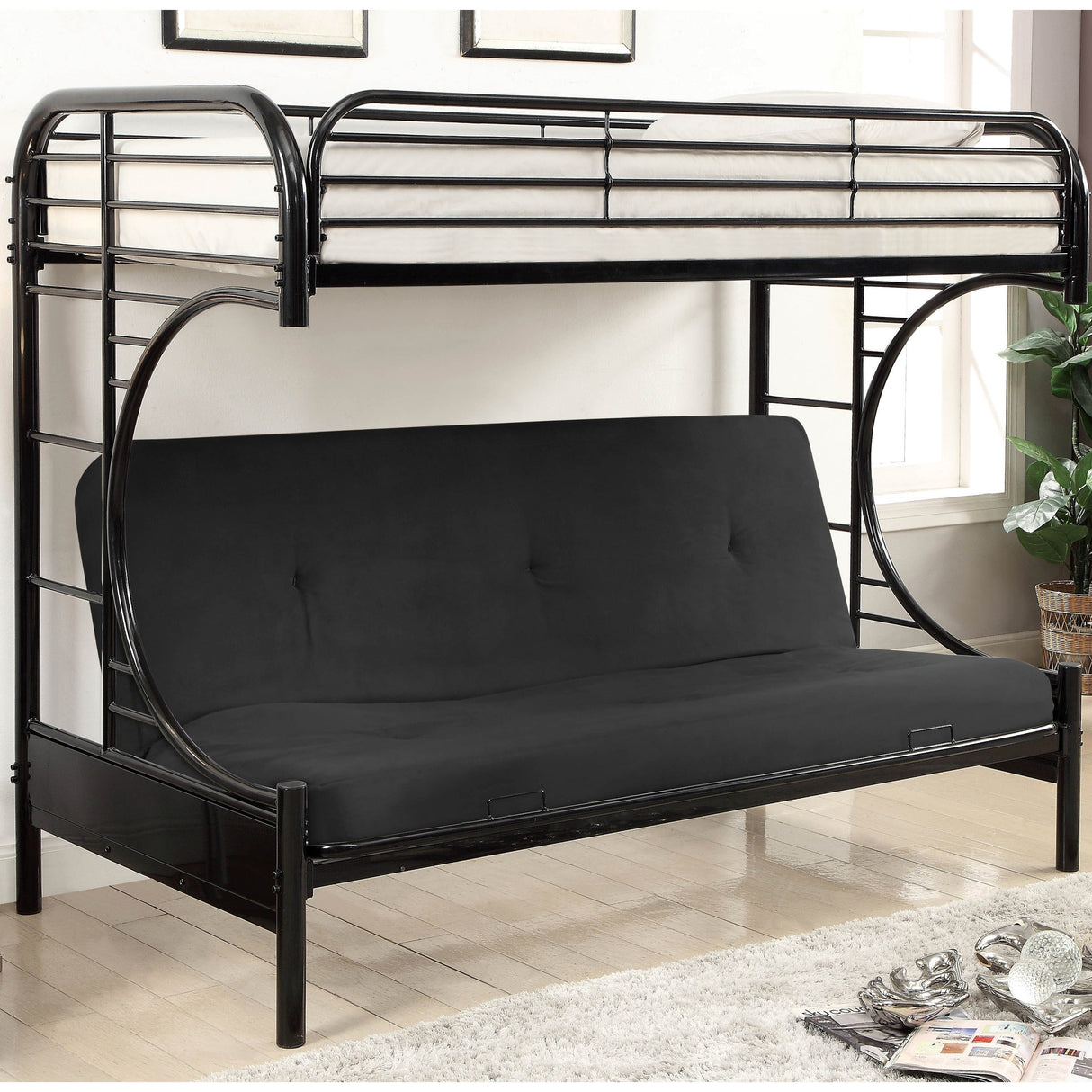 Ning Contemporary Twin Metal Futon Bunk Bed by Furniture of America