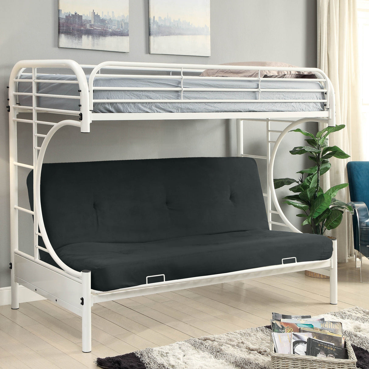 Ning Contemporary Twin Metal Futon Bunk Bed by Furniture of America