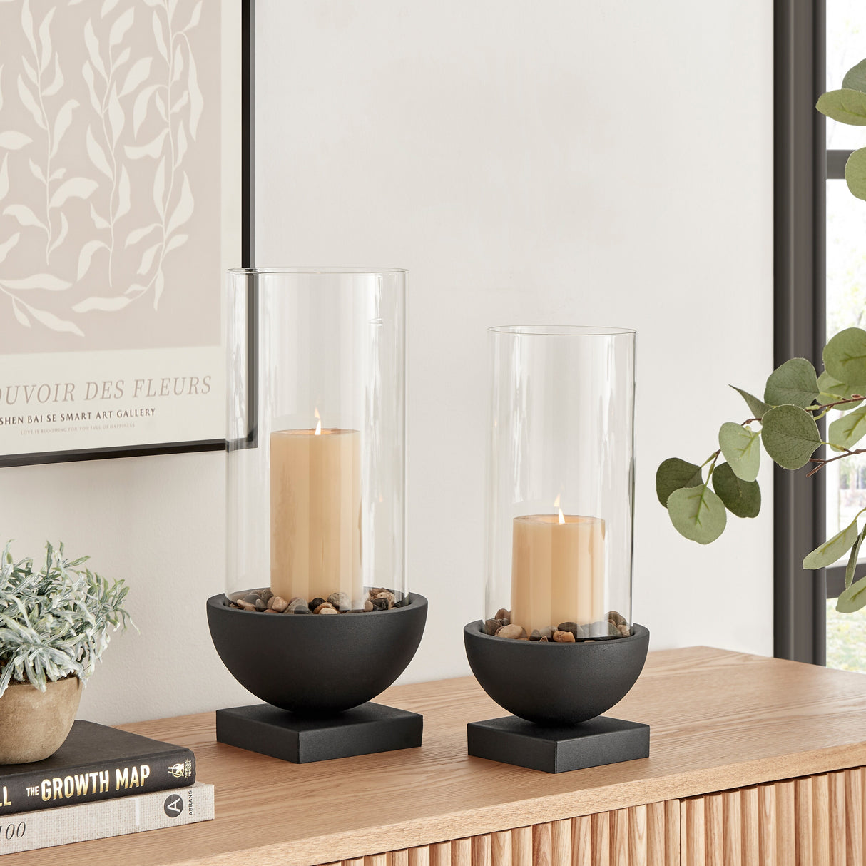 Danya B. Modern Black Metal Bold Pedestal and Glass Pillar Candle Holder