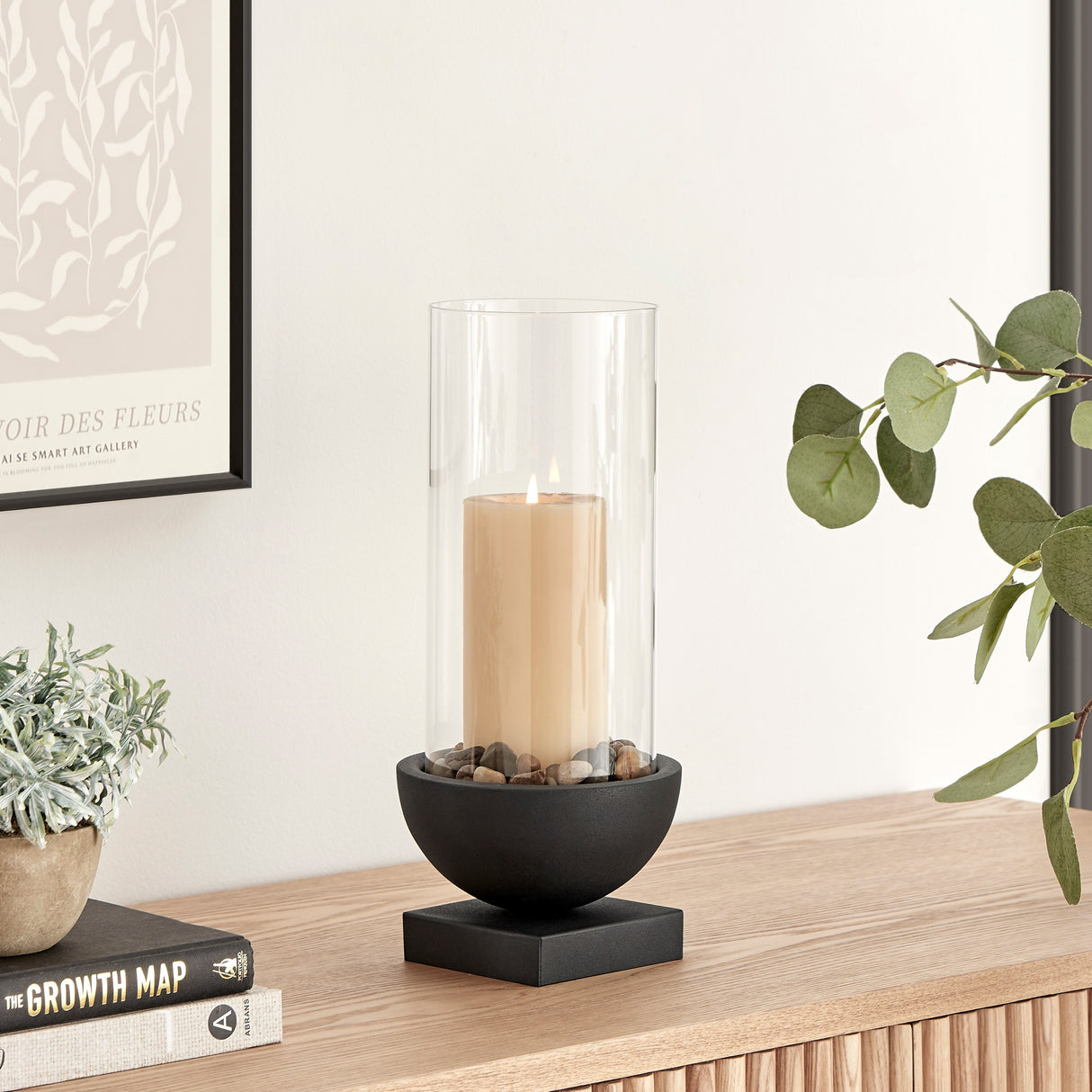Danya B. Modern Black Metal Bold Pedestal and Glass Pillar Candle Holder