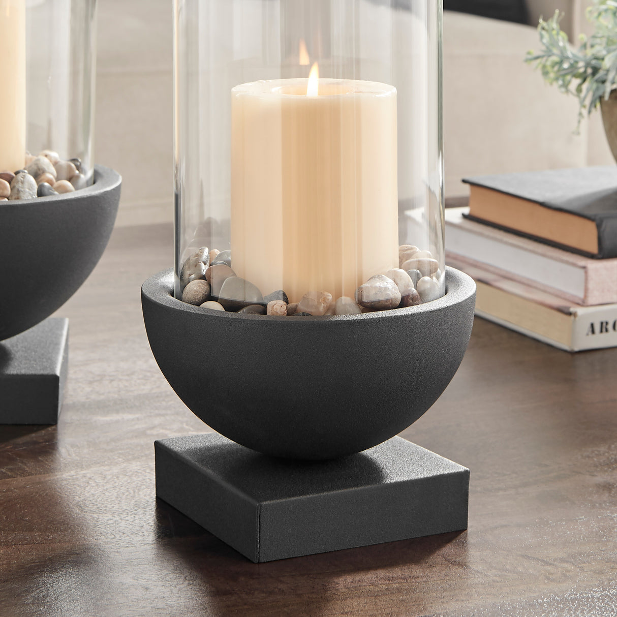 Danya B. Modern Black Metal Bold Pedestal and Glass Pillar Candle Holder