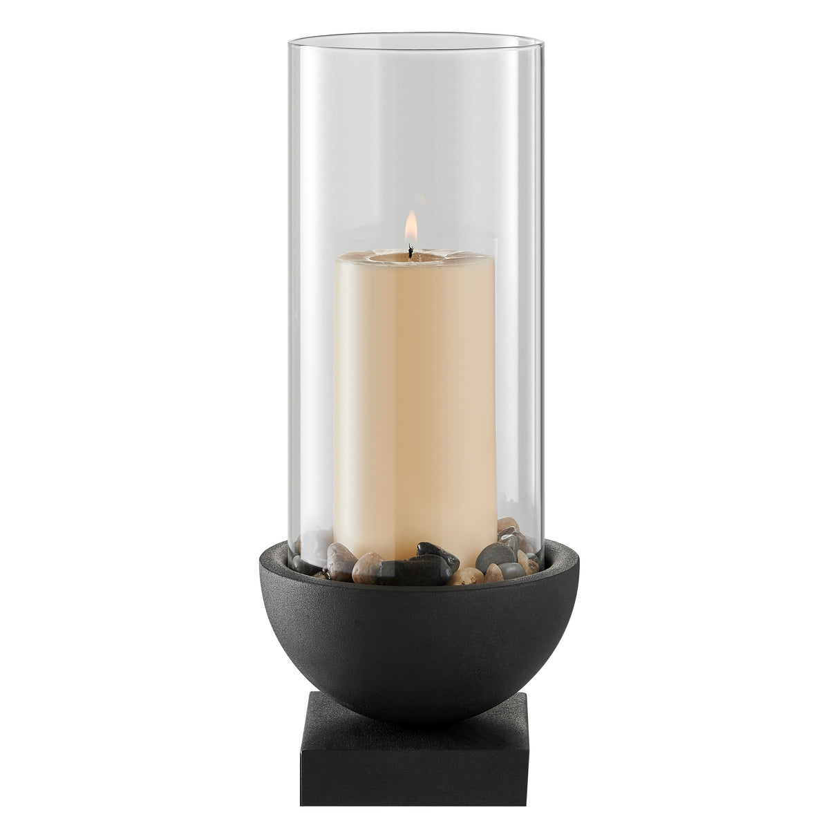 Danya B. Modern Black Metal Bold Pedestal and Glass Pillar Candle Holder