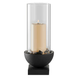 Danya B. Modern Black Metal Bold Pedestal and Glass Pillar Candle Holder