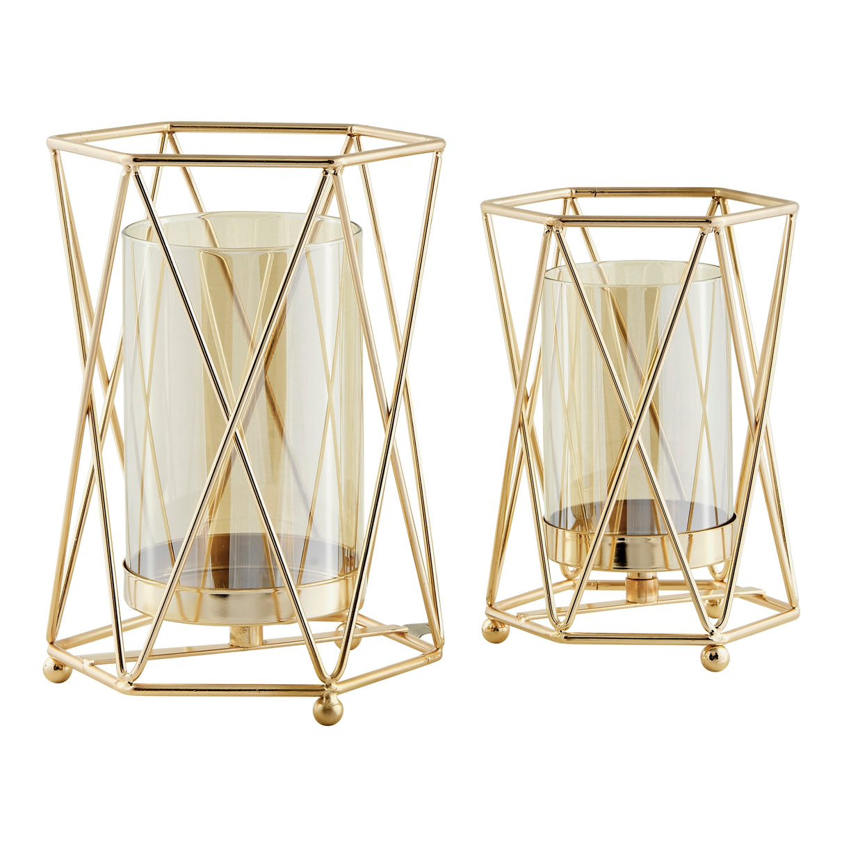 Danya B. Prism Warm Gold Hurricane Candle Holders - Set of 2