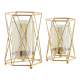Danya B. Prism Warm Gold Hurricane Candle Holders - Set of 2