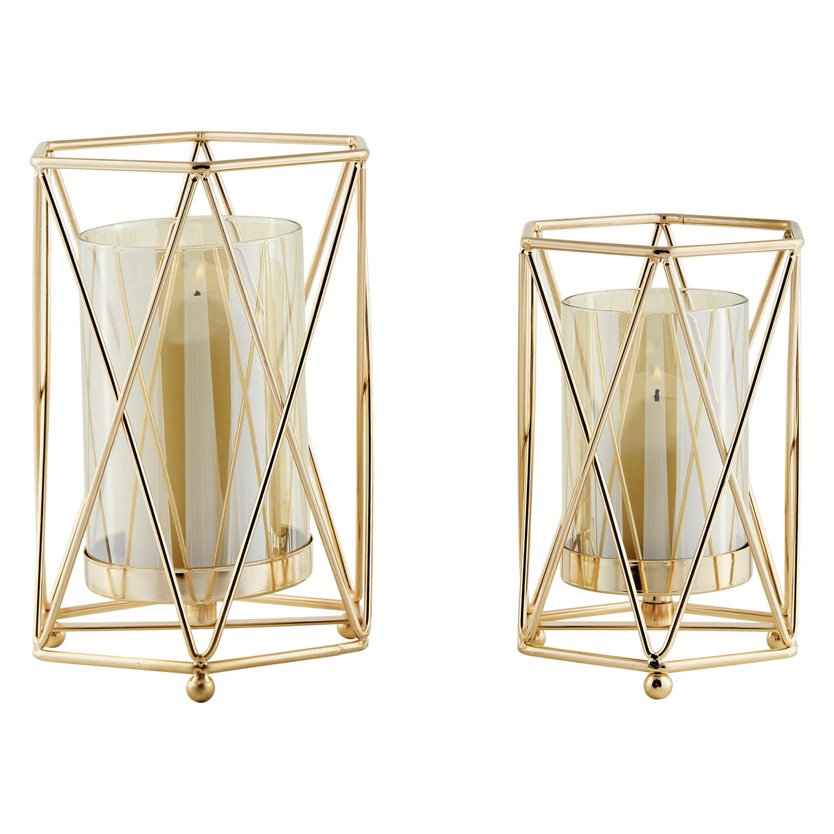 Danya B. Prism Warm Gold Hurricane Candle Holders - Set of 2