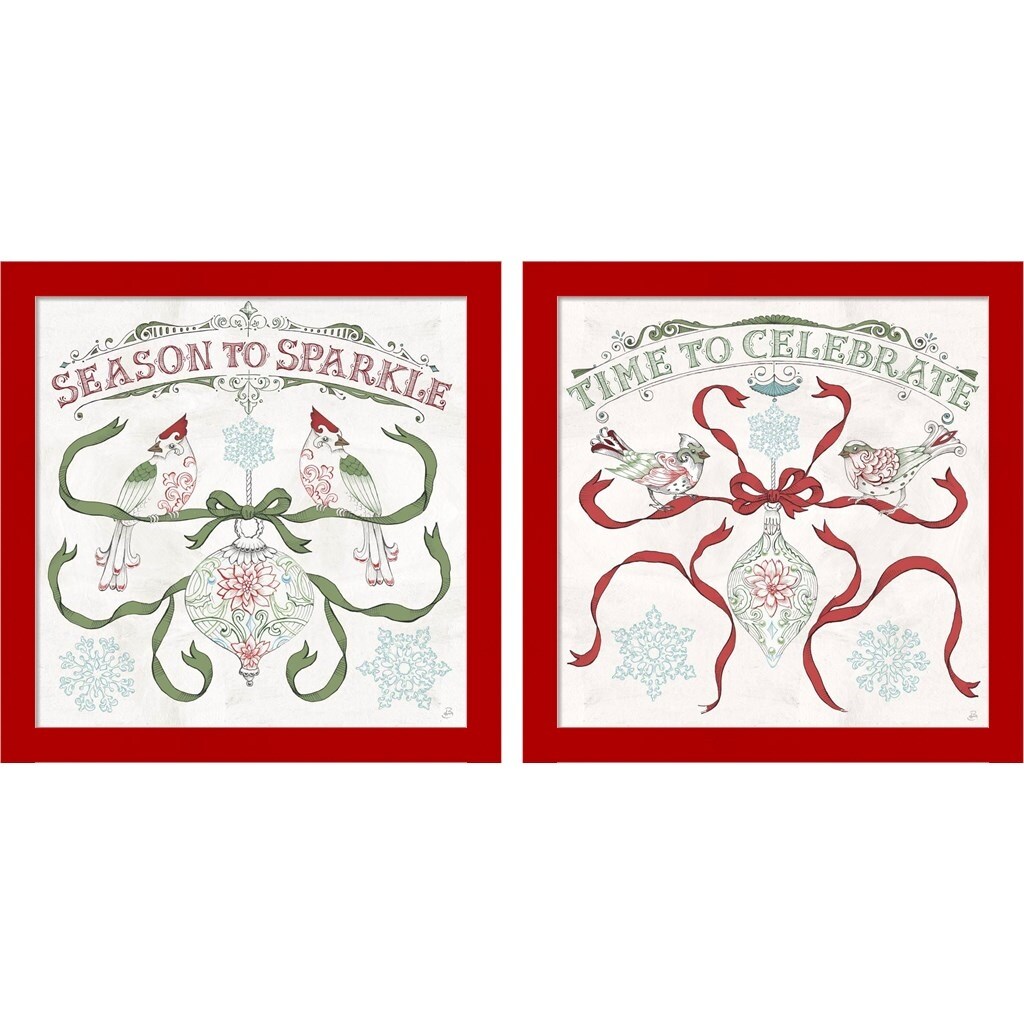 Daphne Brissonnet 'Christmas Season A' Framed Art (Set of 2)