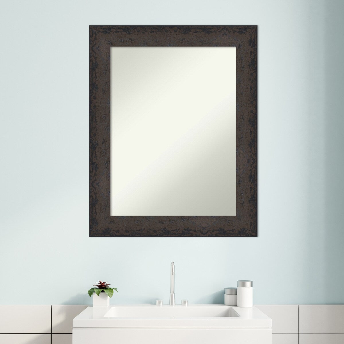 Dappled Non-Beveled Wood Framed Bathroom Vanity Wall Mirror