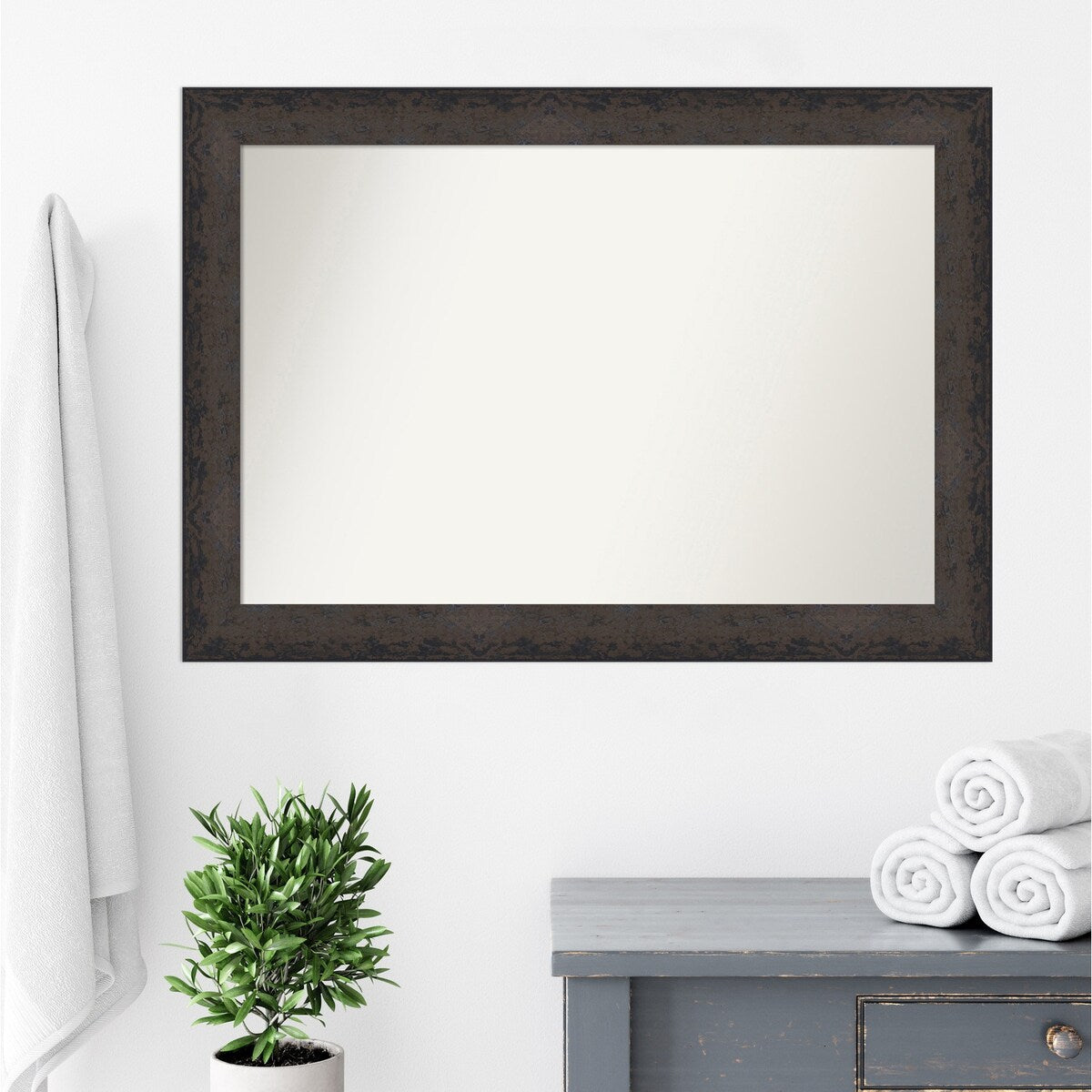 Dappled Non-Beveled Wood Framed Bathroom Vanity Wall Mirror