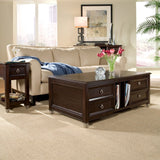 Darien Transitional Burnt Umber Rectangular Lift Top Coffee Table with Casters