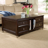 Darien Transitional Burnt Umber Rectangular Lift Top Coffee Table with Casters