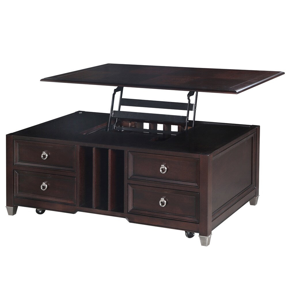 Darien Transitional Burnt Umber Rectangular Lift Top Coffee Table with Casters