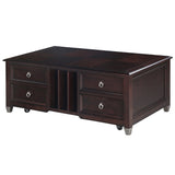 Darien Transitional Burnt Umber Rectangular Lift Top Coffee Table with Casters