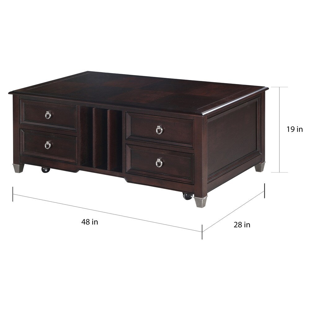 Darien Transitional Burnt Umber Rectangular Lift Top Coffee Table with Casters