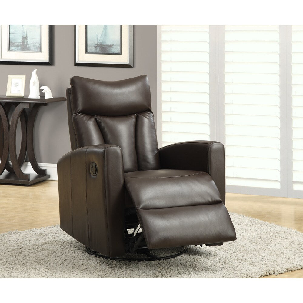 Dark Brown Bonded Leather Swivel Glider Recliner