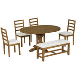 Dark Brown Diningroom Extendable Table Chairs Set - 6-Piece