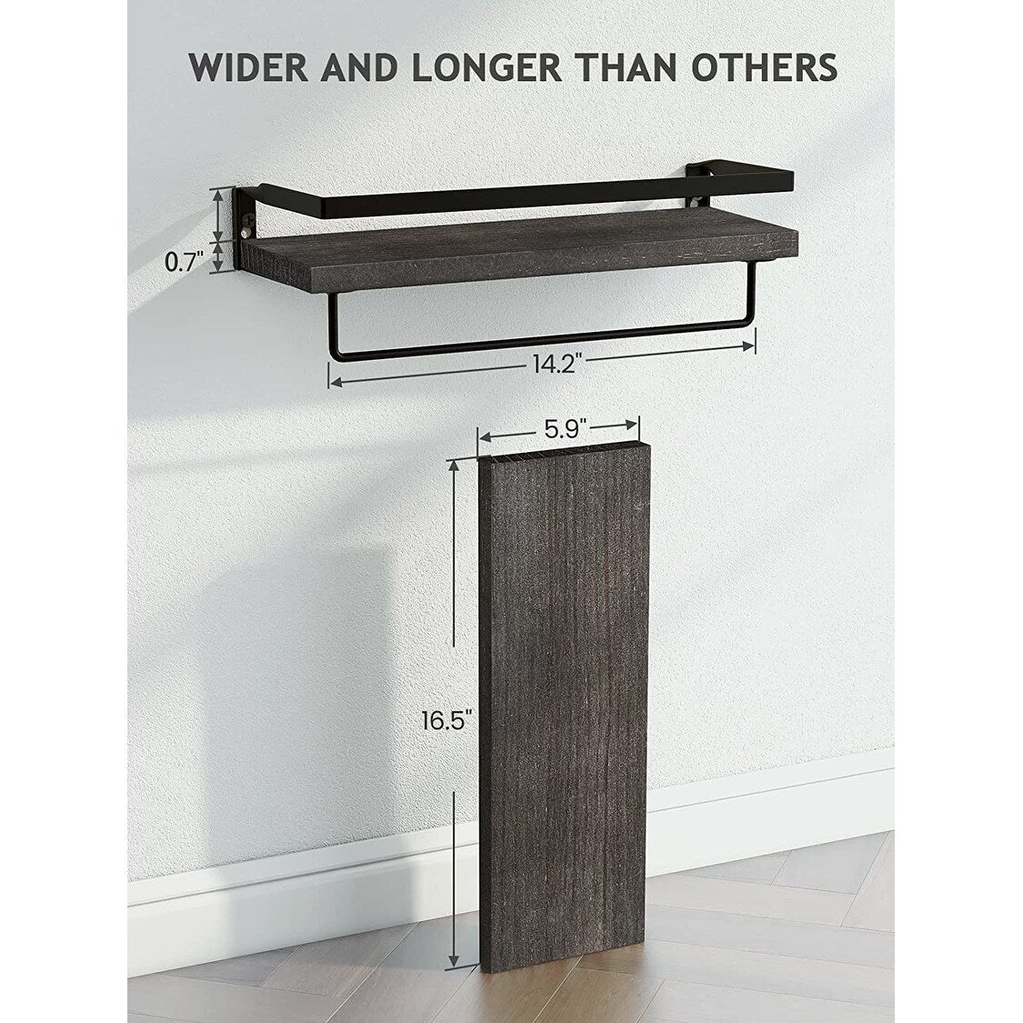 Dark Brown Floating Bathroom Shelf with Towel Rail for bathroom/living/kitchen/bedroom (set of 2)