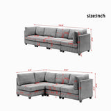 Dark Gray Convertible L Shape Sofa Corduroy Fabric Multi-person Combination