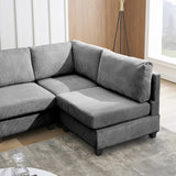 Dark Gray Convertible L Shape Sofa Corduroy Fabric Multi-person Combination