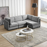 Dark Gray Convertible L Shape Sofa Corduroy Fabric Multi-person Combination