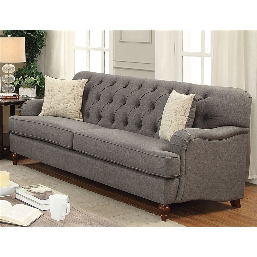 Dark Gray Fabric Sofa with 2 Pillows