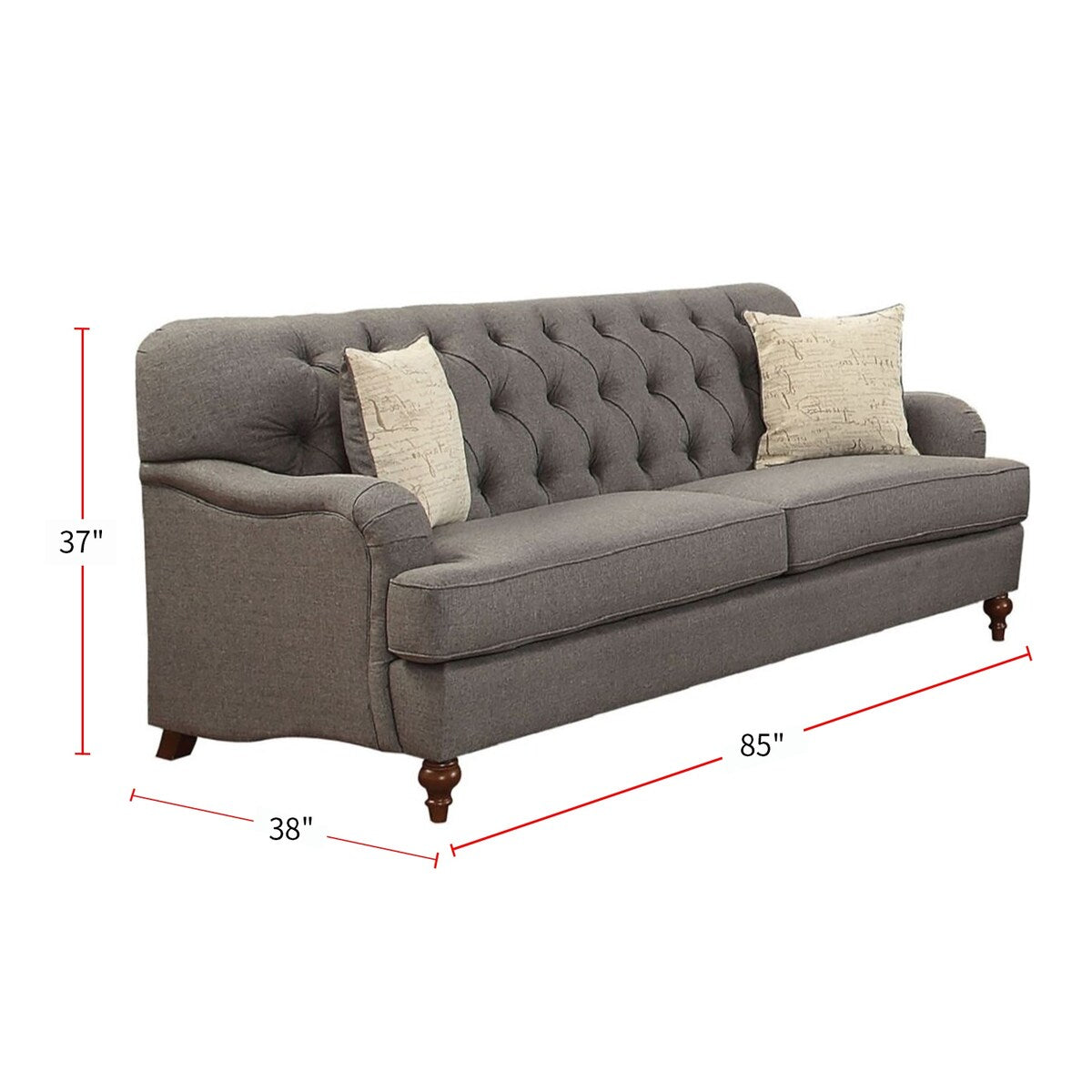 Dark Gray Fabric Sofa with 2 Pillows