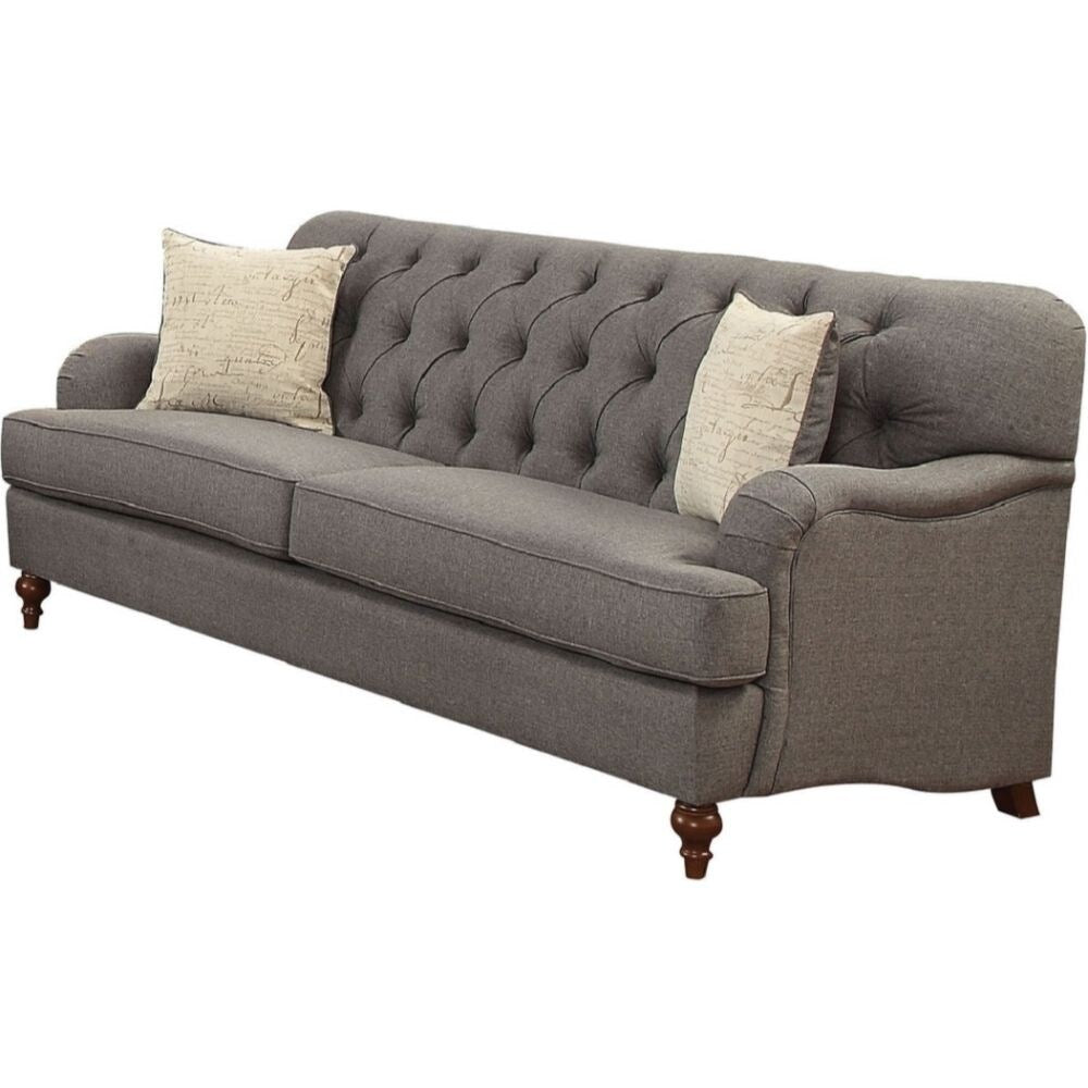 Dark Gray Fabric Sofa with 2 Pillows