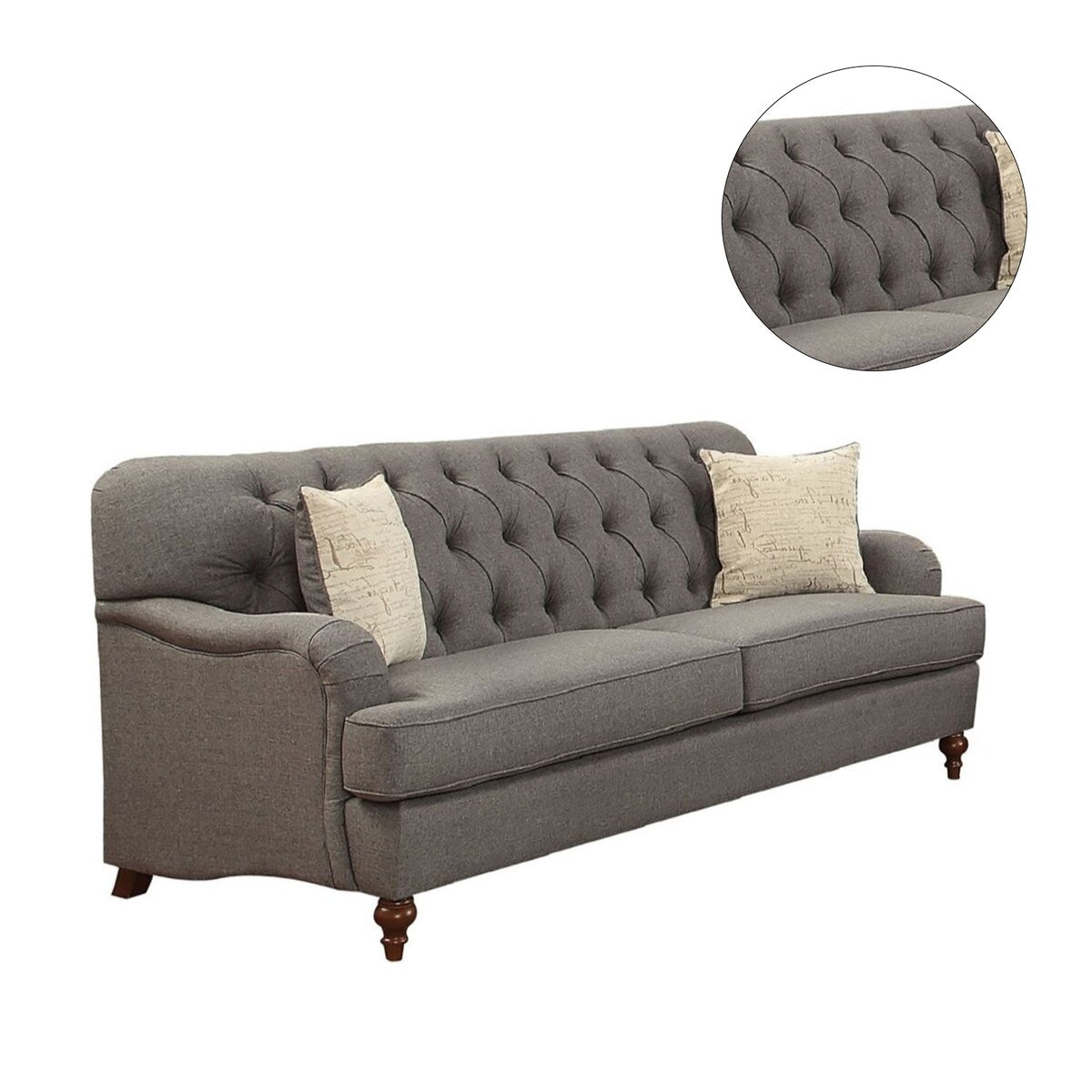 Dark Gray Fabric Sofa with 2 Pillows