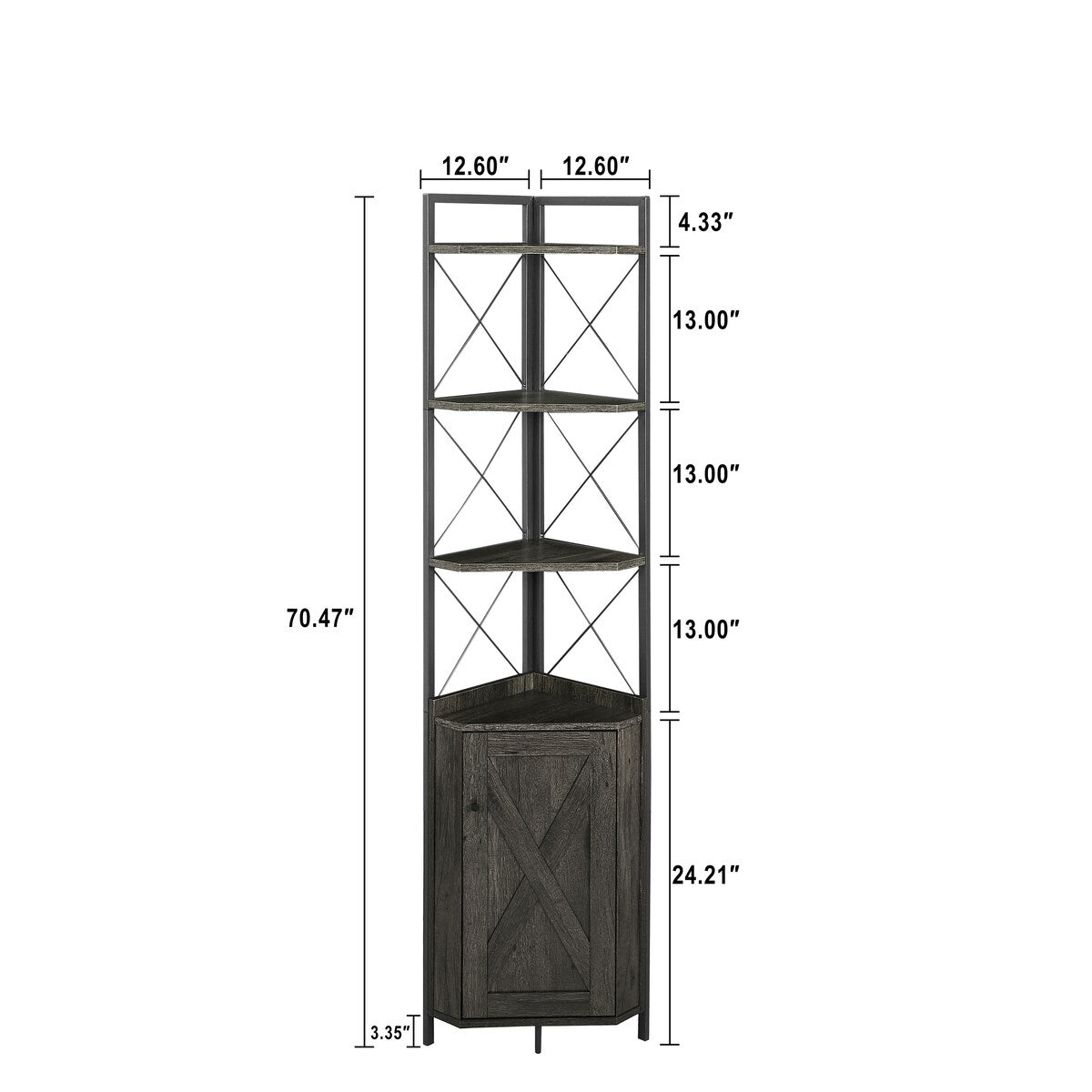 Dark Grey 5-Tier Corner Cabinet Bookshelf Stand Storage Rack