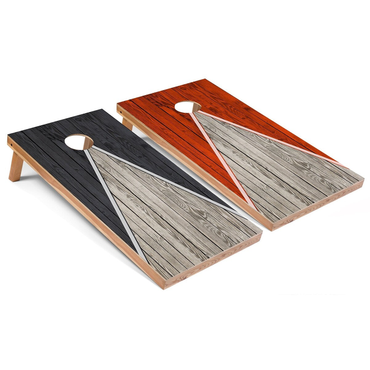 Dark Grey and Orange Pyramid Cornhole Board Set