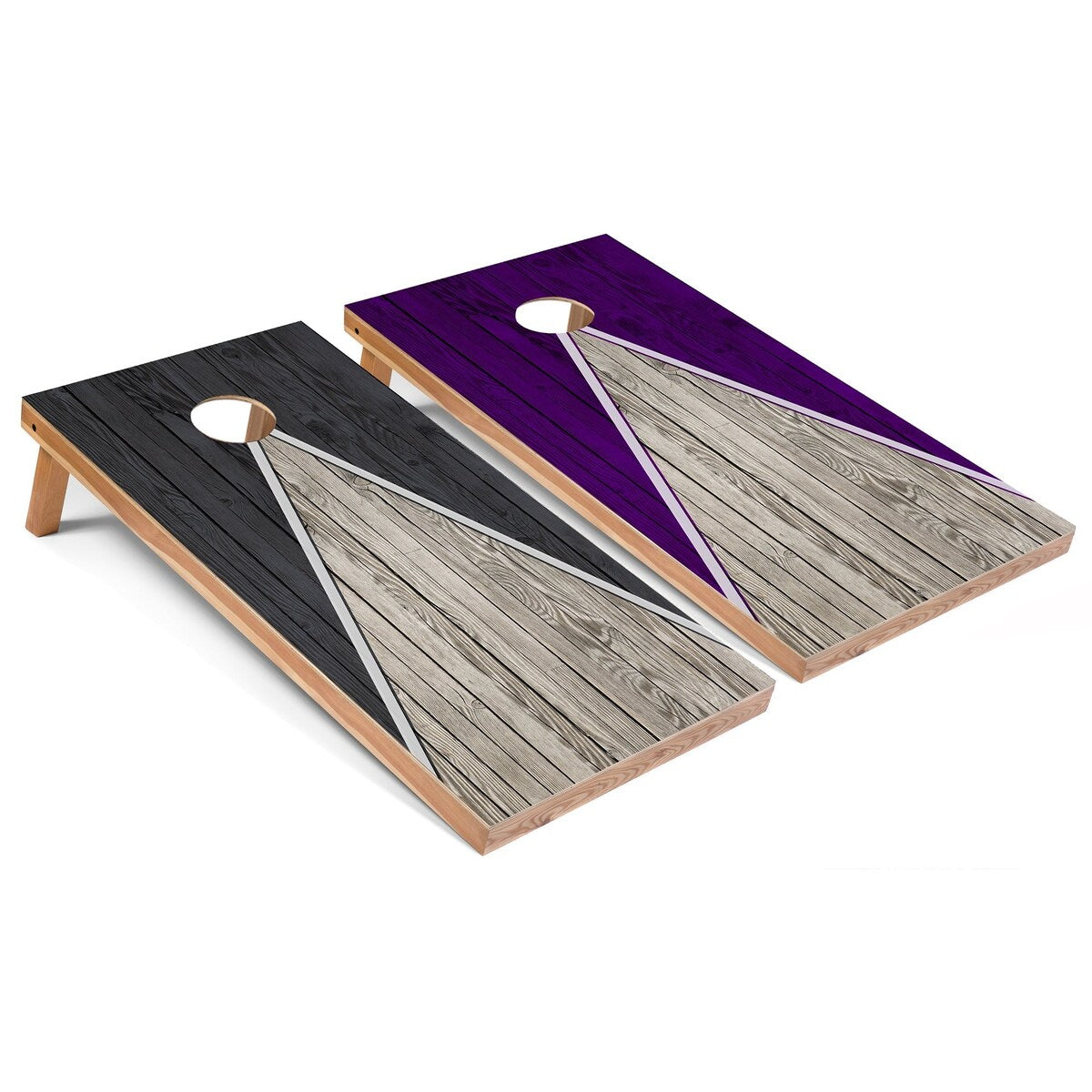 Dark Grey and Purple Pyramid Outdoor Cornhole Set