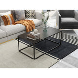 Dark Marble Rectangular Coffee Table with black Metal Leg for Living Room
