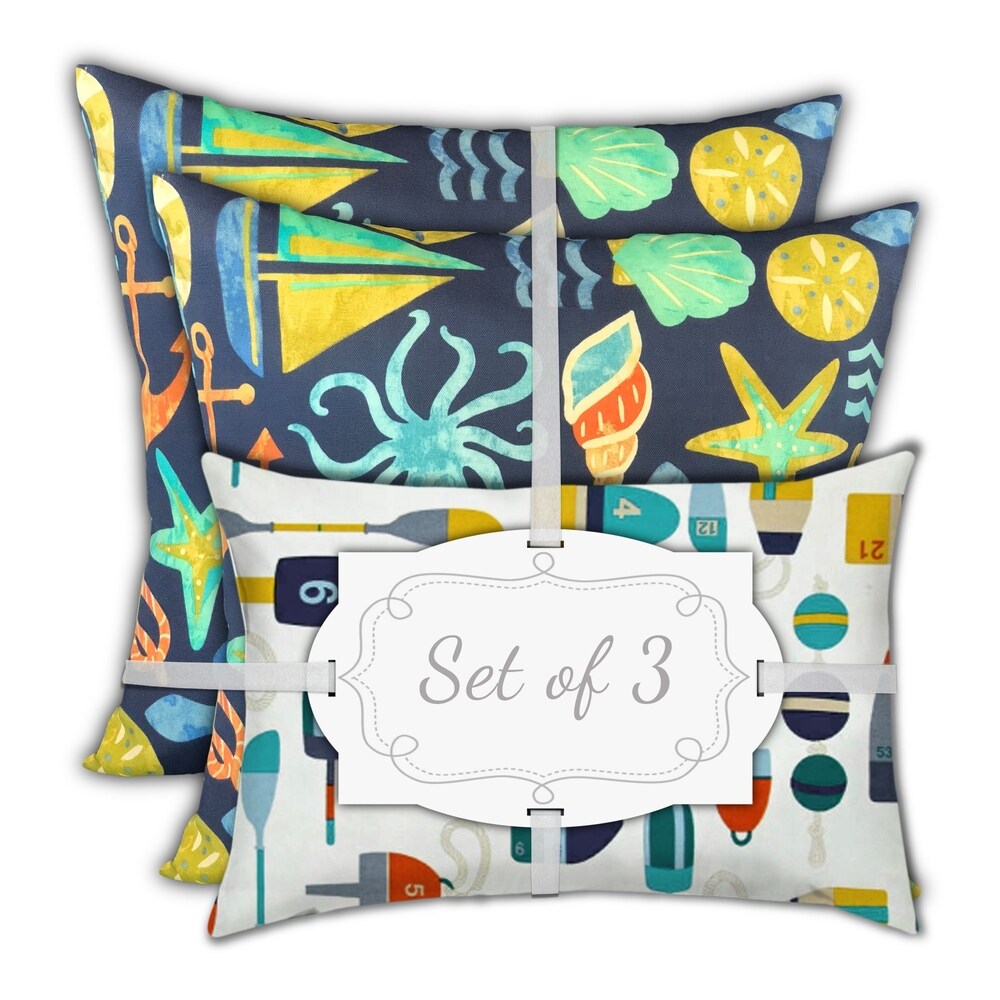 Dark Ocean Markers Indoor/Outdoor Pillow, Set of 2 Large & 1 Lumbar Pillow